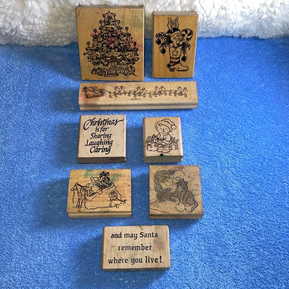 Retired Vintage Mounted Rubber Stamps.  8 Holiday Themed.